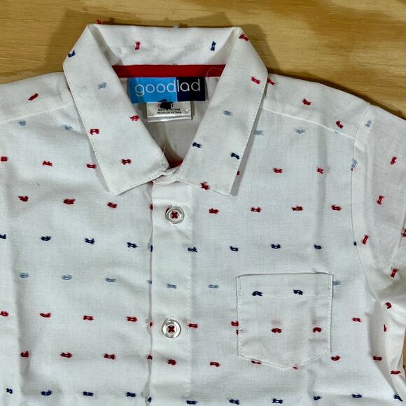 Goodlad Boys White Short Sleeve Button Shirt Red Blue Mini Print Size 4T Summer - Picture 1 of 9